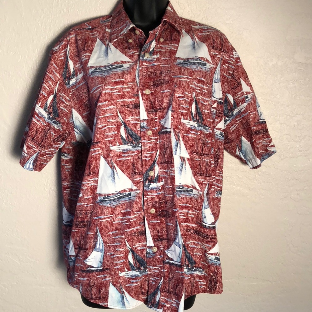 Red White & Blue Sailboat Shirt Button Down Medium